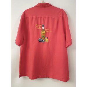 Caribbean Salmon Men Button Down Short Sleeve Embroidered Golf Dress Shirt Sz L